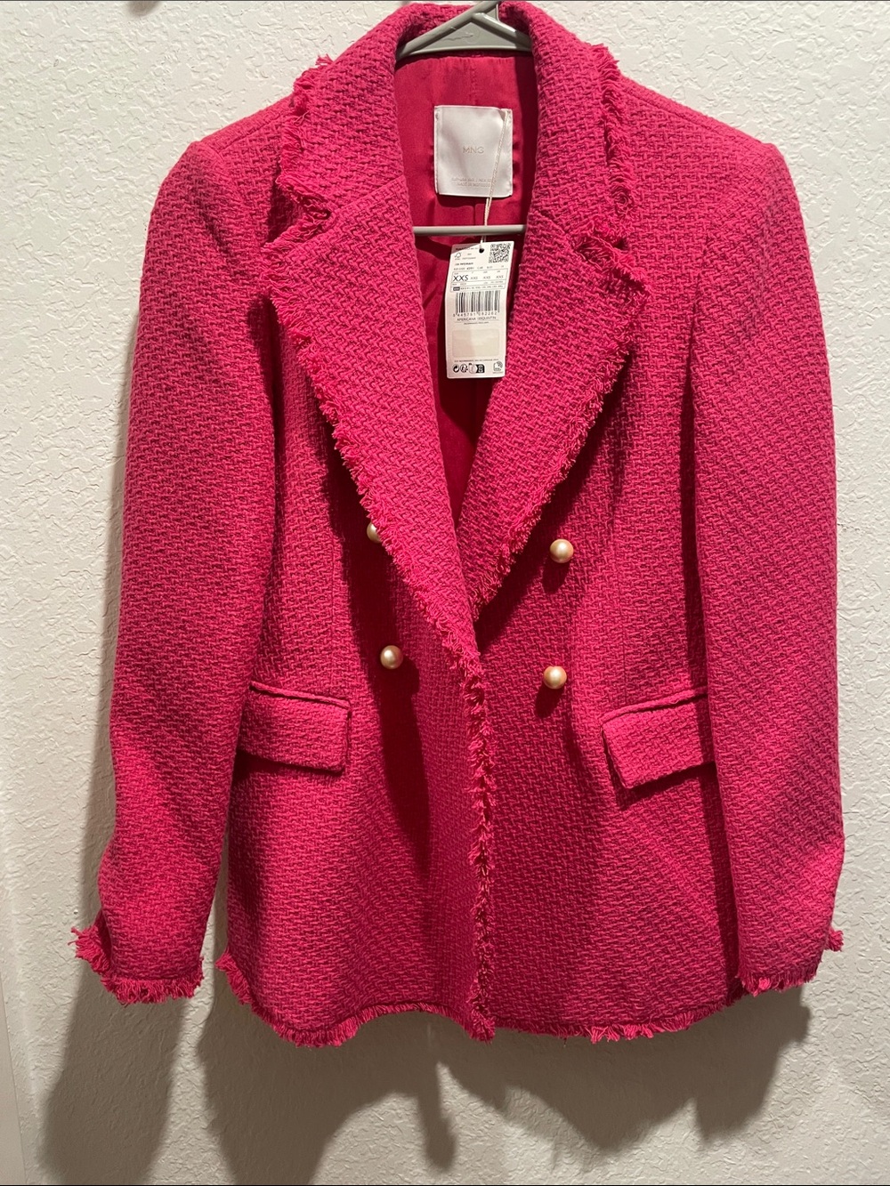 Women's Hot Pink Tweed Double-Breasted Blazer